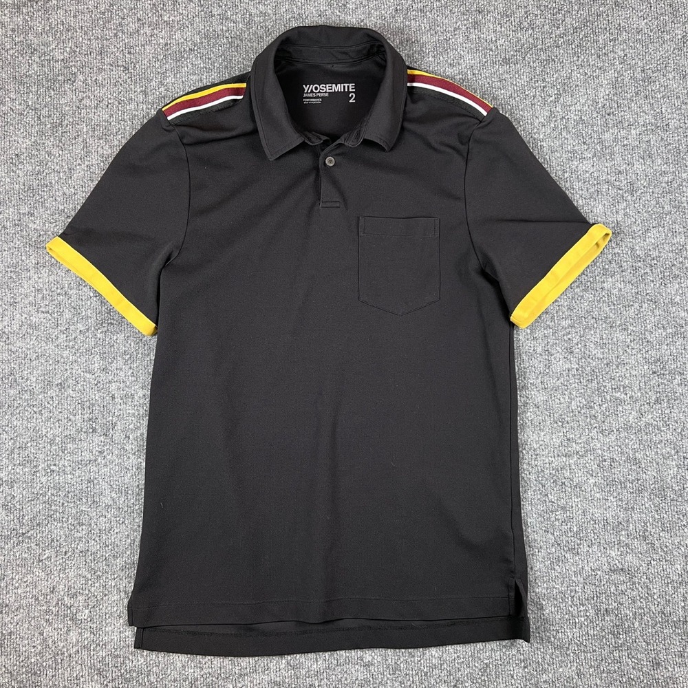 James Perse Yosemite Polo Shirt Mens 2 (Small) Black Yellow Ringer